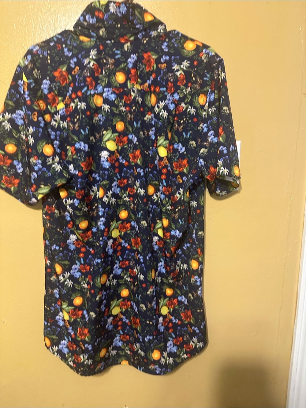 (Slim fit) Men's Short-Sleeve Floral & Fruit Print Button-Down Shirt - Black
